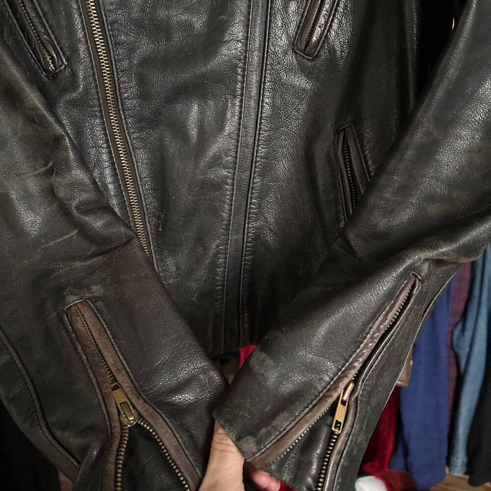 Vintage Blk Leather Moto Jacket Size 40  _Worn but Awesome_no Liner (As Is) - Picture 6 of 12